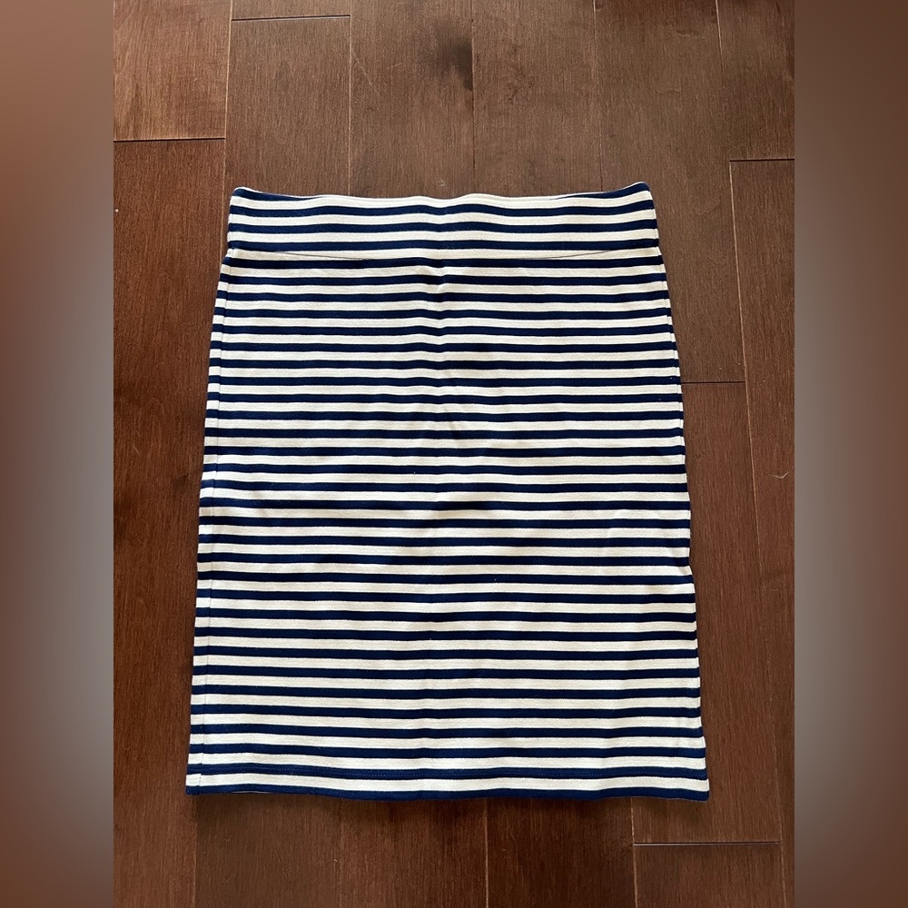 Madewell Blue and White Ribbed Mini Stretch Pencil Skirt